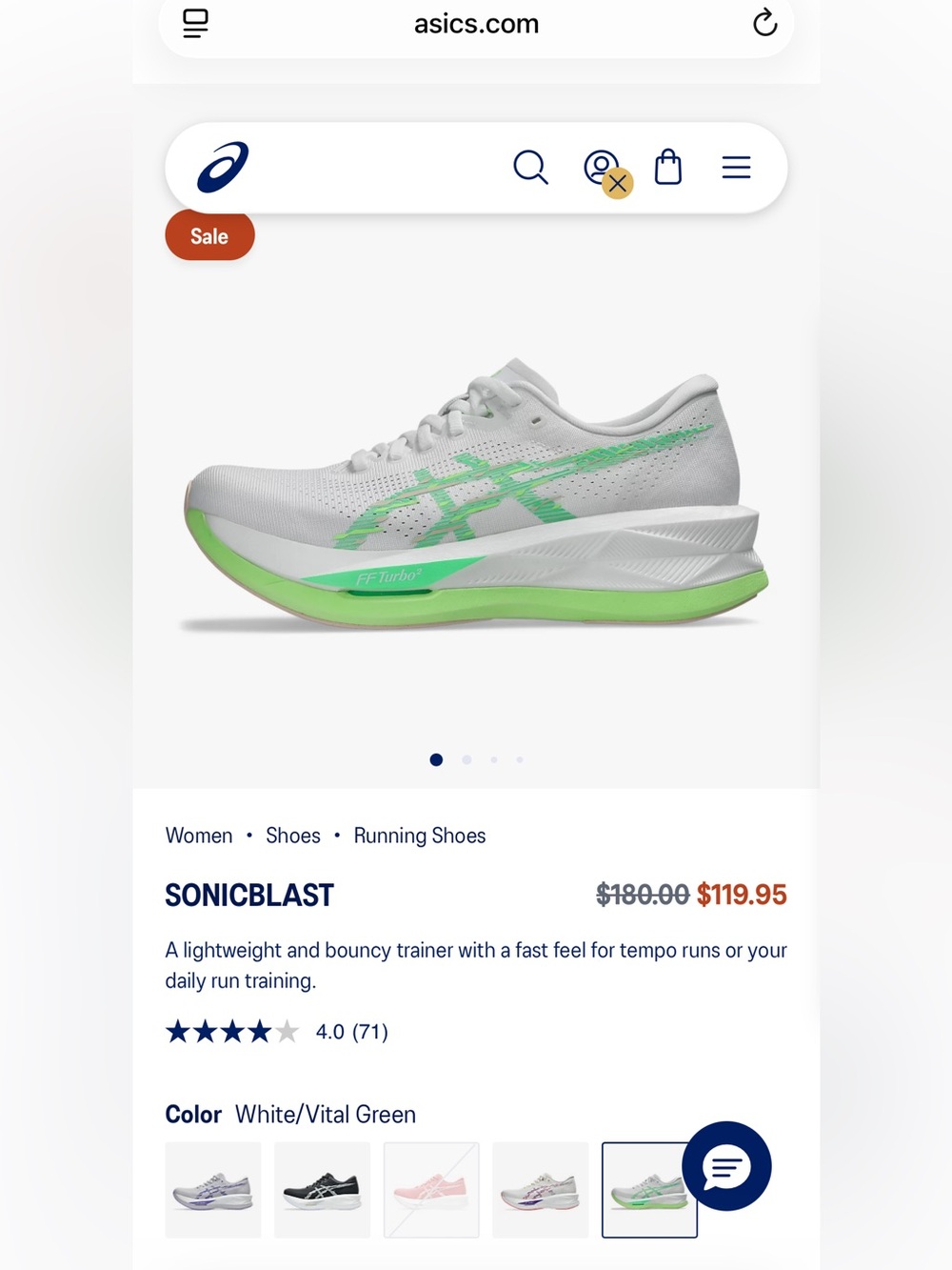 ASICS Sonicblast Running Shoe - White/Vital Green